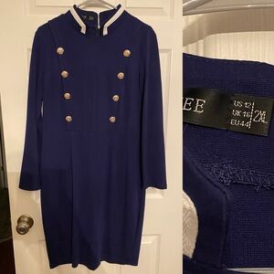 Navy Blue Double-Breasted Dress with Gold Buttons